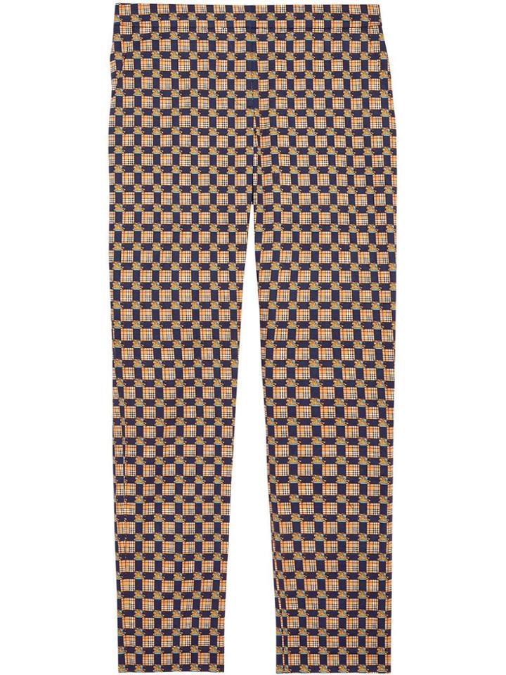 Burberry Tiled Archive Print Stretch Cotton Cigarette Trousers - Blue