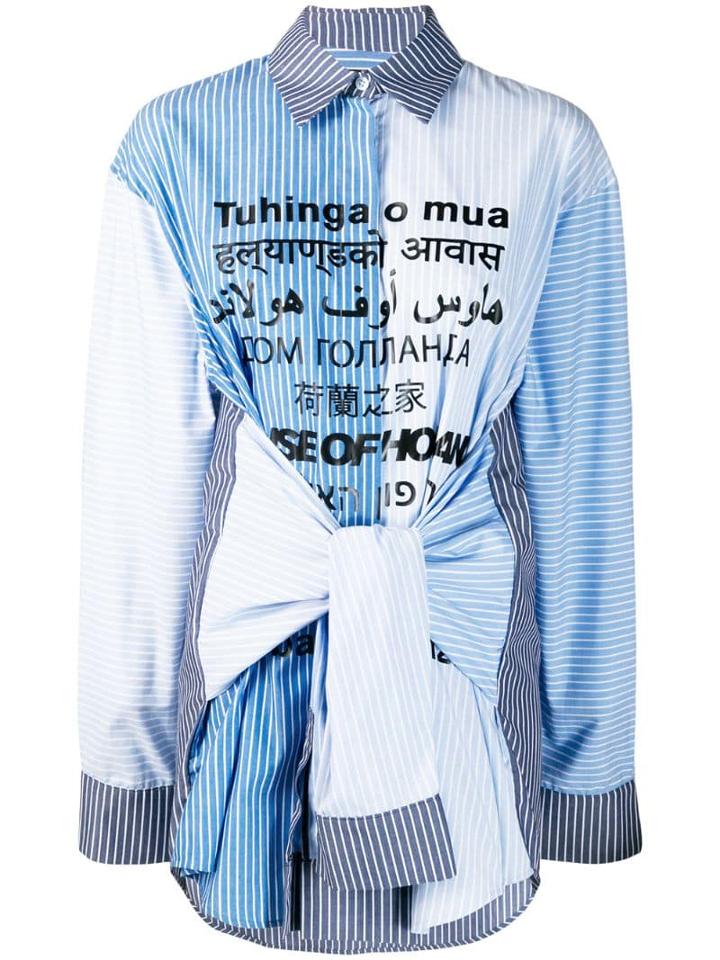 House Of Holland Sleeve Tie Striped Shirt - Blue