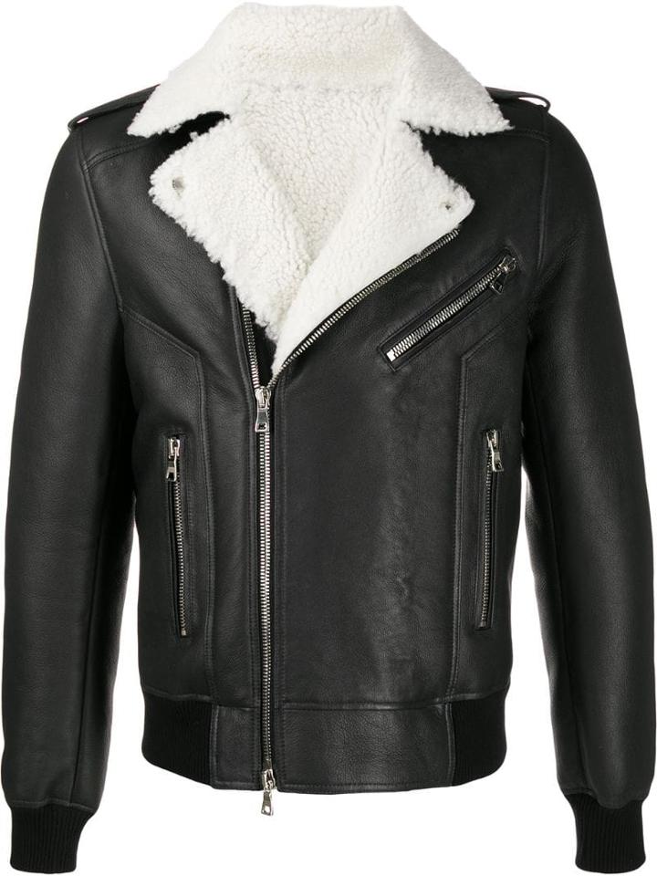 Balmain Shearling Lined Biker Jacket - Black