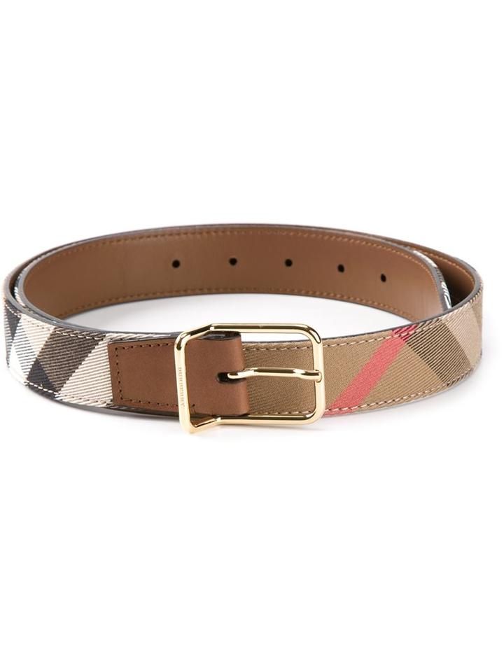 Burberry House Check Belt, Women's, Size: 90, Nude/neutrals, Cotton/leather/calf Leather