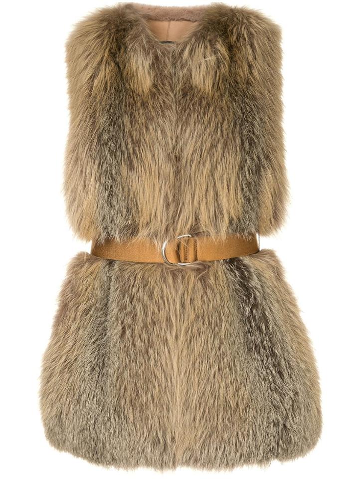 Blancha Fur Trimmed Waistcoat - Brown