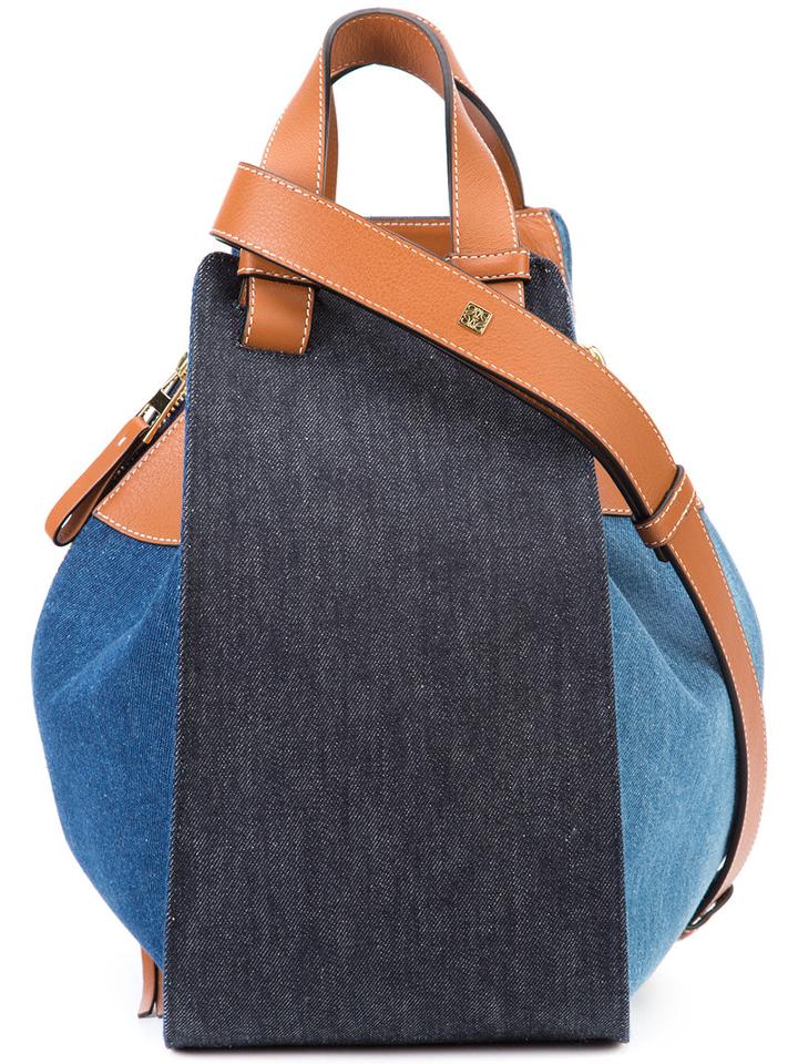 Loewe Double Handles Denim Tote, Women's, Blue, Calf Leather/cotton