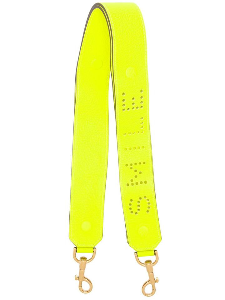 Anya Hindmarch Shoulder Strap Smile In Neon Yellow Tumbled Calf -