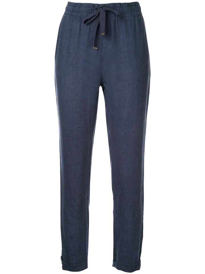 Venroy - Drawstring Cropped Trousers - Women - Linen/flax - L, Blue, Linen/flax
