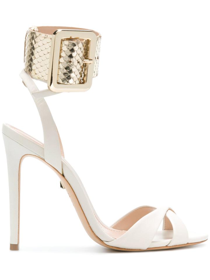 Schutz Contrast Ankle Strap Sandals - White