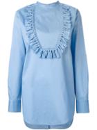 Ports 1961 Ruffled Bib Oversized Blouse, Women's, Size: 40, Blue, Cotton
