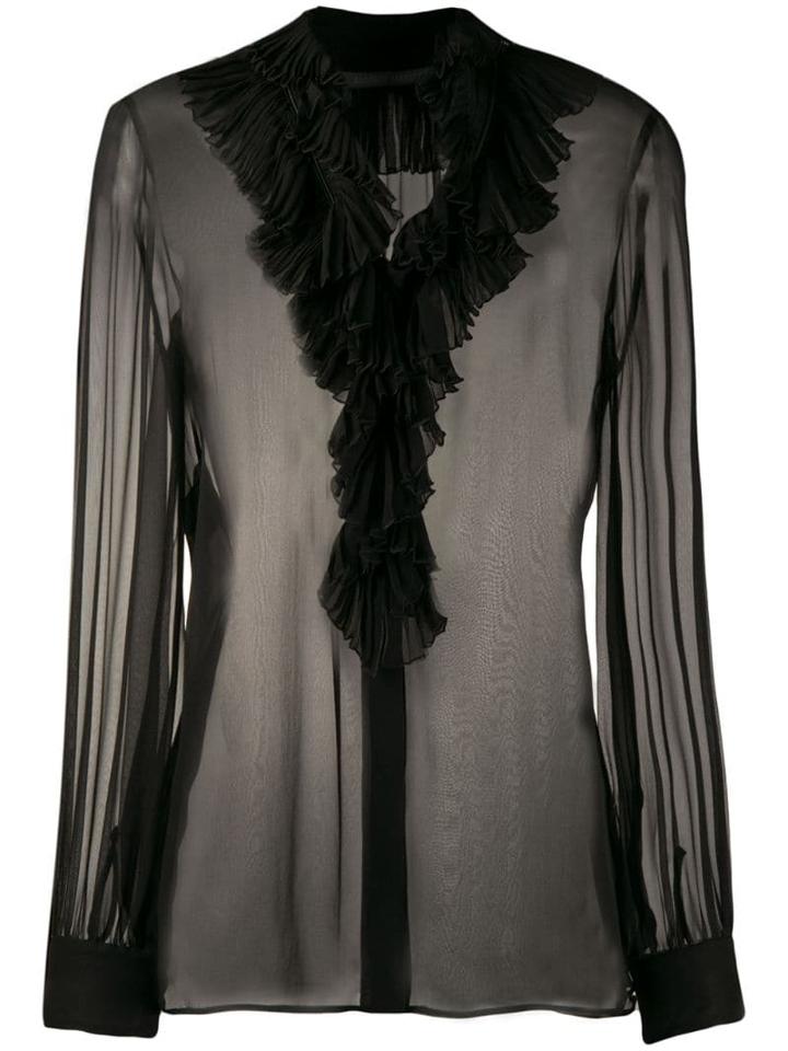 Alberta Ferretti Ruffled Neck Sheer Shirt - Black