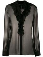 Alberta Ferretti Ruffled Neck Sheer Shirt - Black