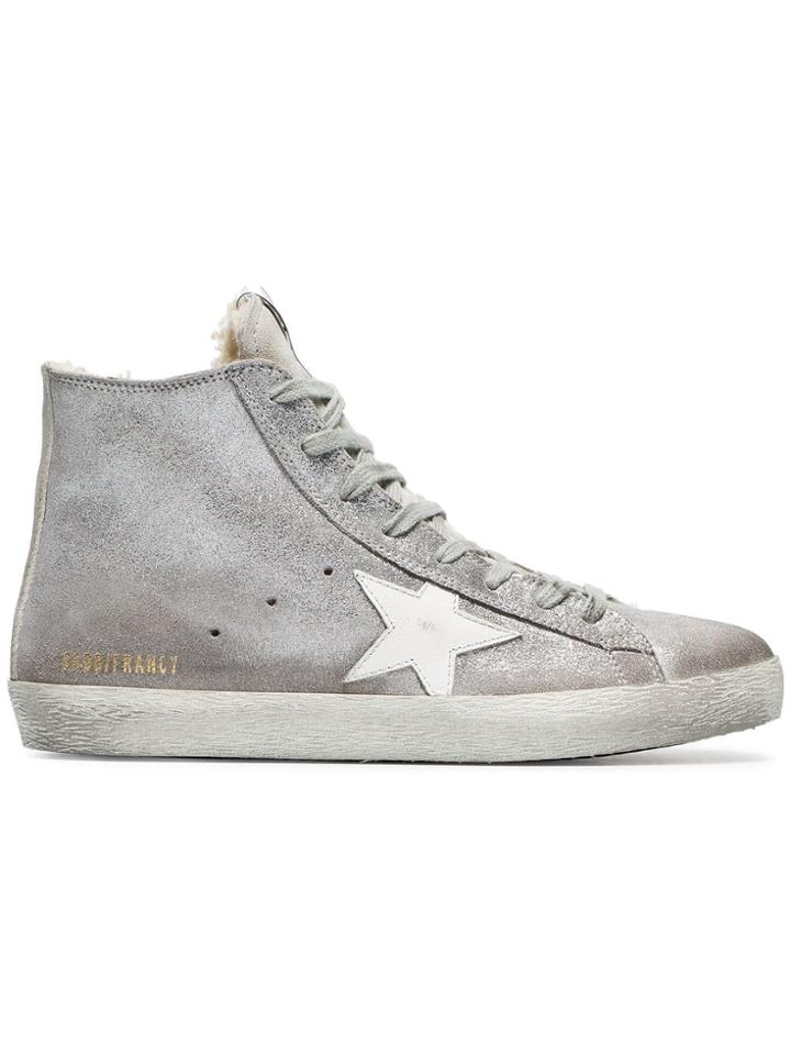 Golden Goose Deluxe Brand Silver Sheepskin Lined Suede High Top