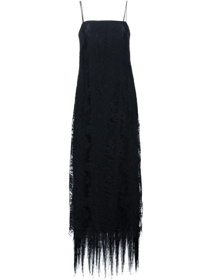 Adam Lippes Fringed Hem Dress, Women's, Size: 2, Black, Silk/cotton/polyamide