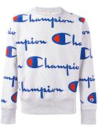 Champion All Over Logo Print Sweatshirt, Men's, Size: Large, Grey, Cotton/polyester