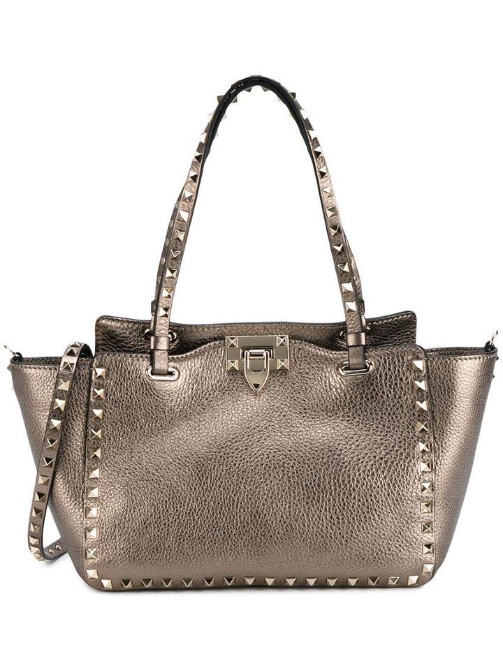 Valentino - Valentino Garavani 'rockstud' Trapeze Tote - Women - Leather/suede/metal - One Size, Women's, Grey, Leather/suede/metal