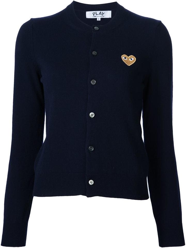Comme Des Garçons Play Embroidered Heart Cardigan, Women's, Size: Medium, Blue, Wool