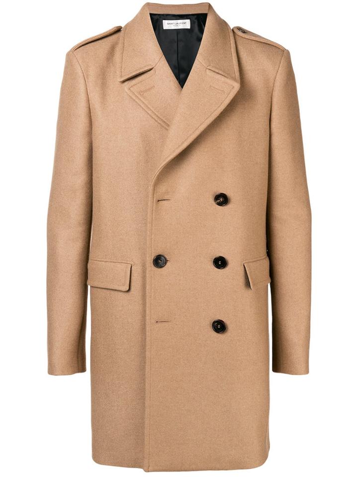 Saint Laurent Double Breasted Coat - Nude & Neutrals