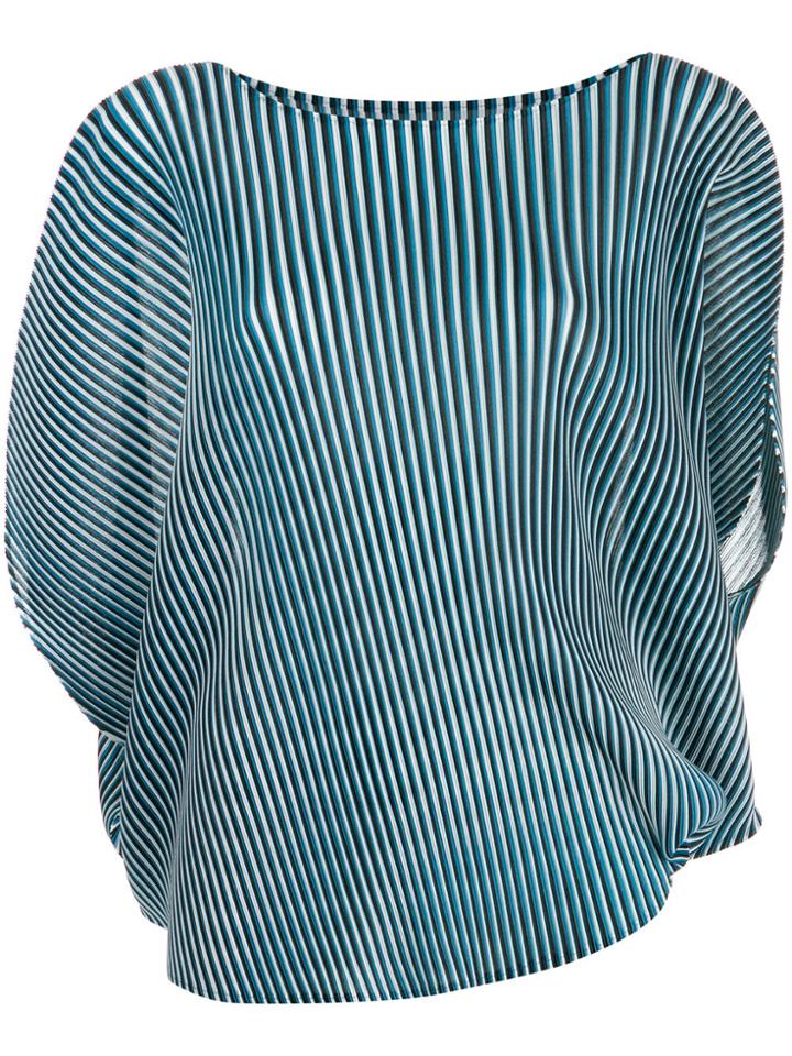 Pleats Please By Issey Miyake Striped Pleated Top - Blue