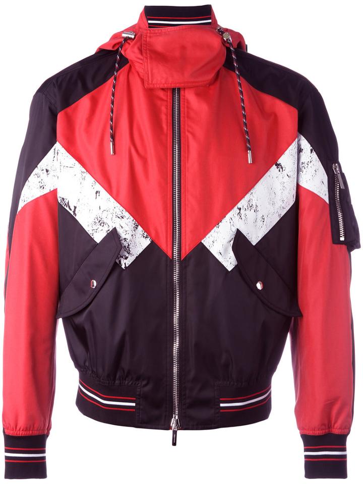 Dior Homme Colour Block Hooded Jacket, Men's, Size: 48, Red, Polyamide/polyurethane/cupro