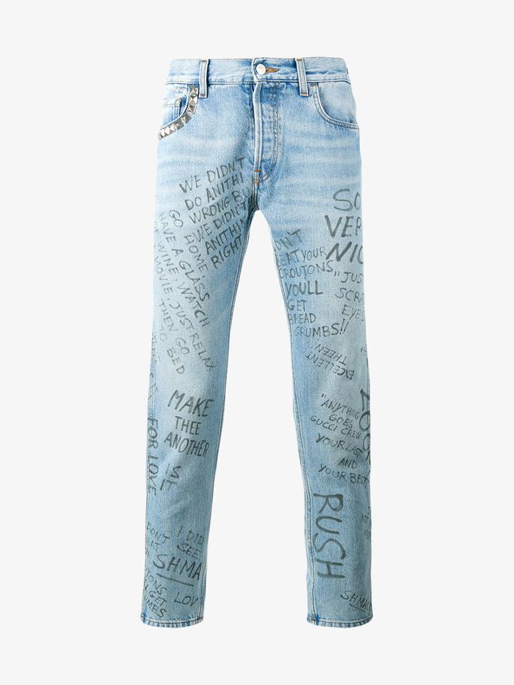 Gucci Punk Printed Jeans, Men's, Size: 28, Blue, Brass/cotton