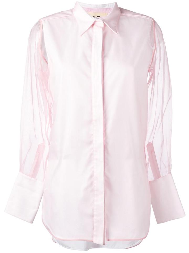 Ports 1961 Sheer Sleeves Shirt, Women's, Size: 44, Pink/purple, Silk/cotton