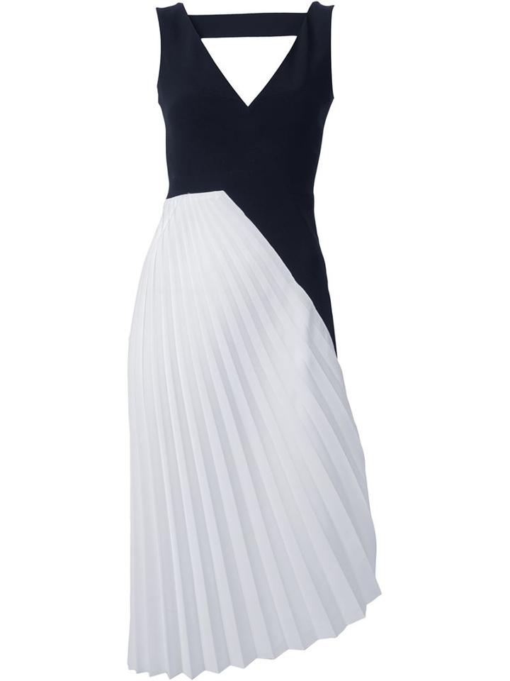 Roland Mouret Two Tone Asymmetric Pleated Dress, Women's, Size: 10, Black, Polyester/viscose/acetate/spandex/elastane