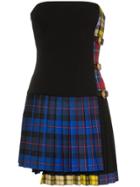 Versace Check Kilt Skirt Strapless Wool-blend Dress - Multicolour