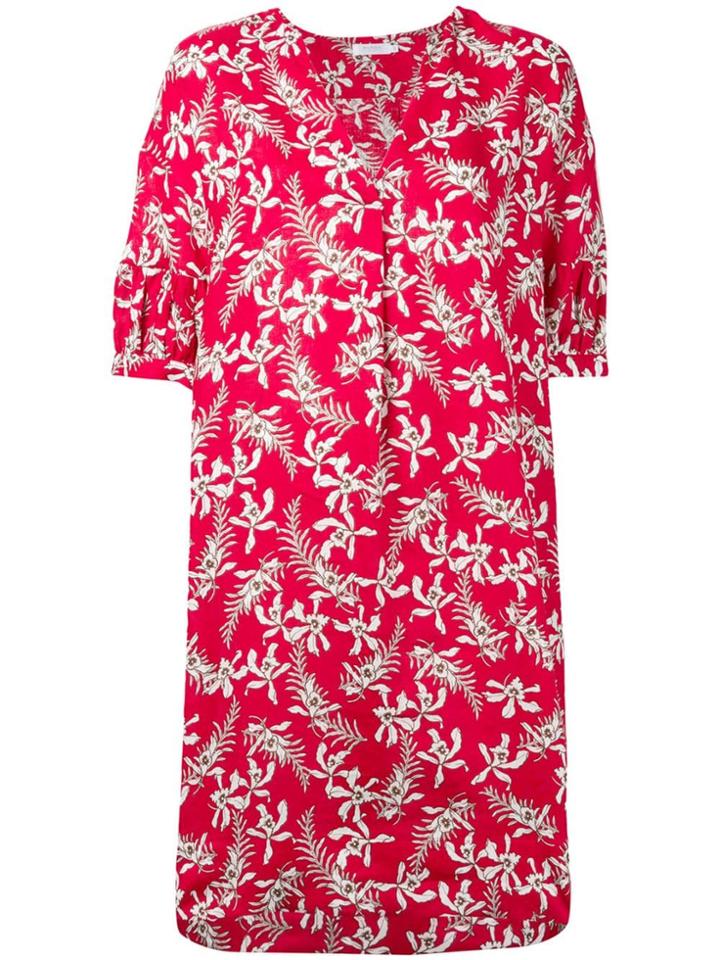 Barba Floral Print Dress - Red