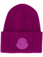 Moncler Logo Patch Beanie - Purple