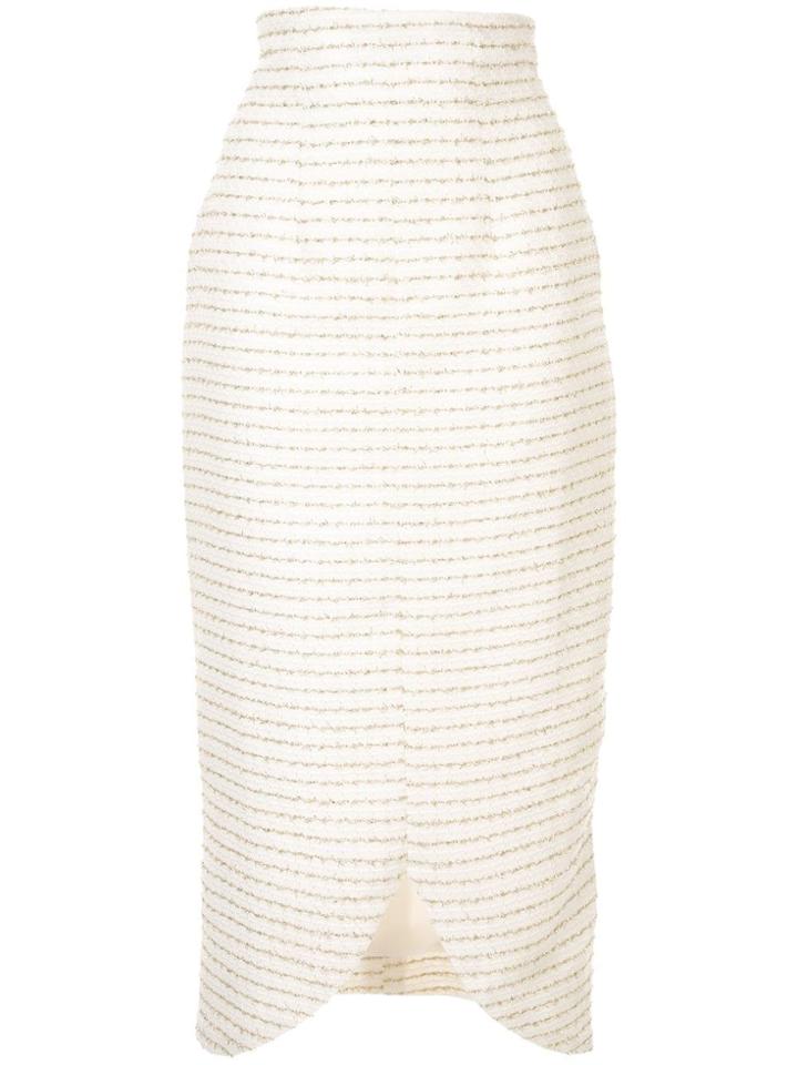 Bambah Pinstripe Pencil Midi Skirt - White