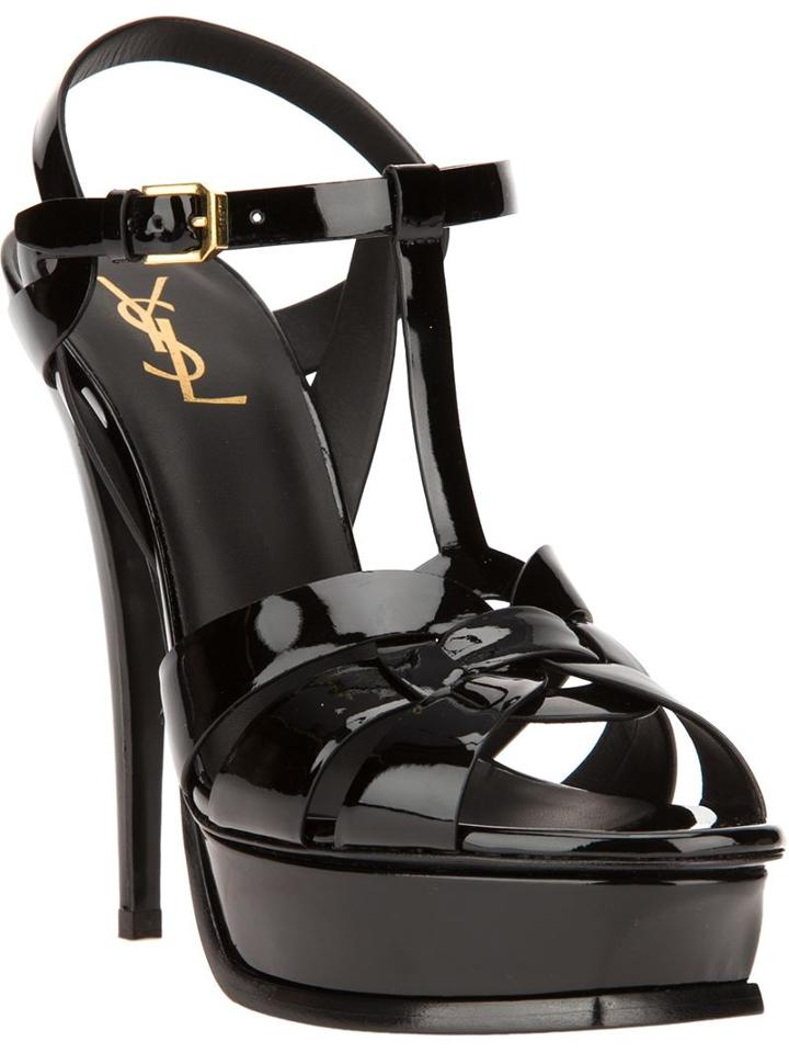 Saint Laurent Tribute Sandals, Women's, Size: 36.5, Black, Leather/patent Leather
