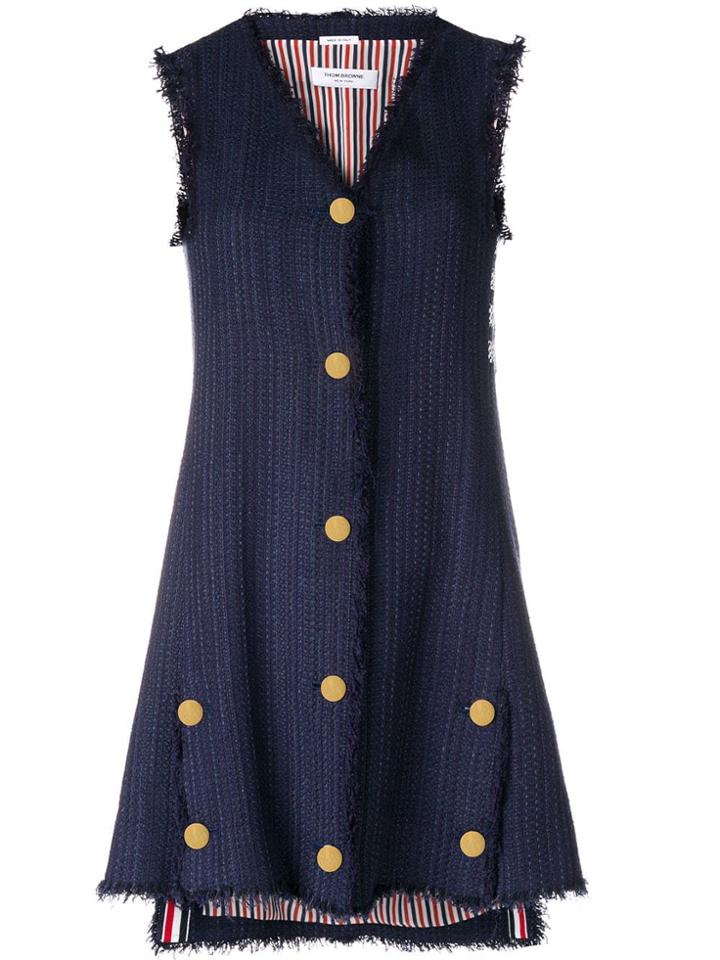 Thom Browne Frayed Tweed Mini A-line Vest Dress - Blue