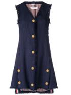 Thom Browne Frayed Tweed Mini A-line Vest Dress - Blue
