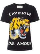 Gucci Tiger Print T-shirt, Size: Small, Black, Cotton