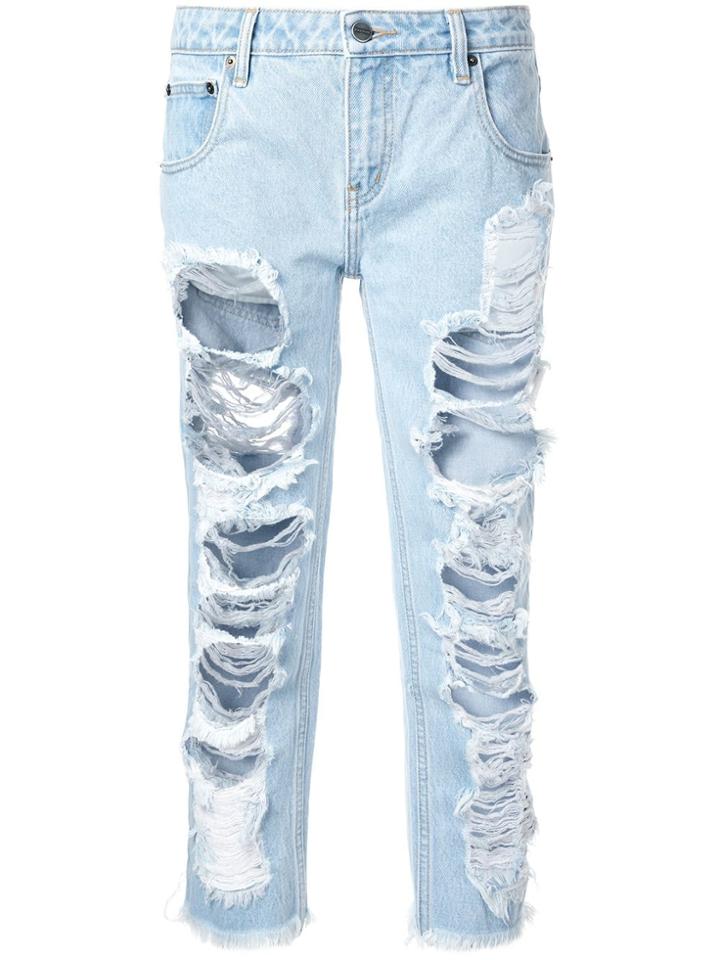 Pony Stone Low Waist Ripped Jeans - Blue