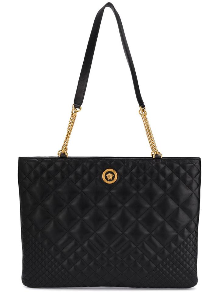 Versace Oversized Quilted Shoulder Bag - Black