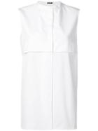 Jil Sander Navy Sleeveeless Collarless Shirt - White