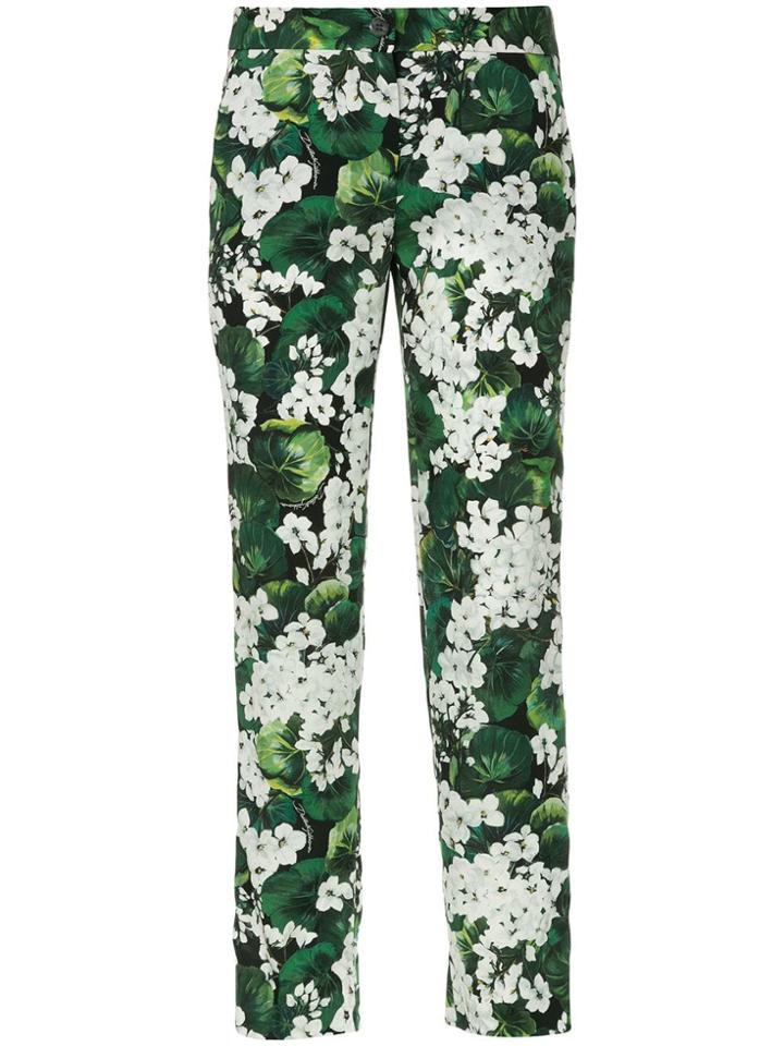 Dolce & Gabbana White Geranium Printed Trousers - Green