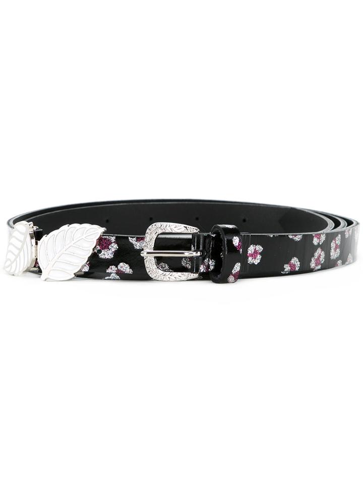 Mikio Sakabe Flower Leaf Buckle Belt, Women's, Size: 110, Black, Synthetic Resin