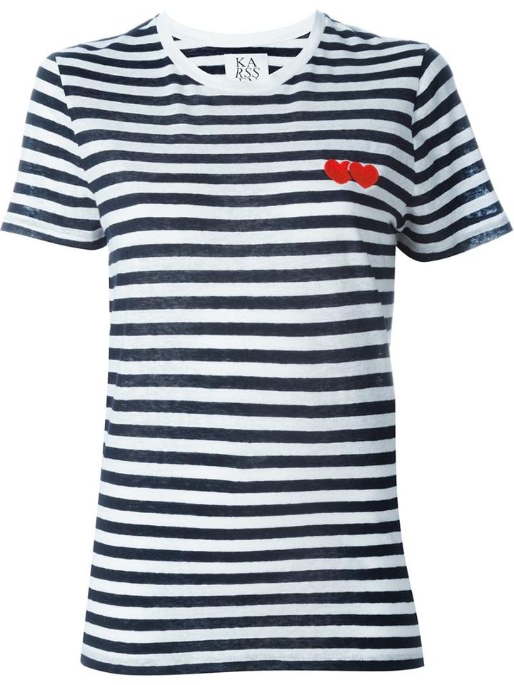 Zoe Karssen Embroidered Heart Striped T-shirt, Women's, Size: S, Blue, Linen/flax/cotton
