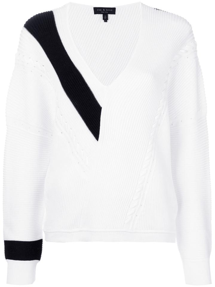 Rag & Bone Contrast Panel Chunky Knit Sweater - White