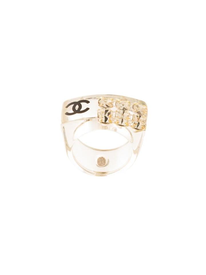 Chanel Pre-owned Cc Embellished Ring - White