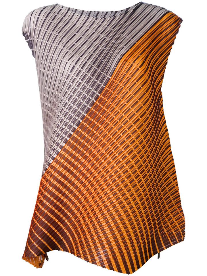 Pleats Please By Issey Miyake - Geometric Print Sleeveless Blouse - Women - Polyester - Iii, Yellow/orange, Polyester