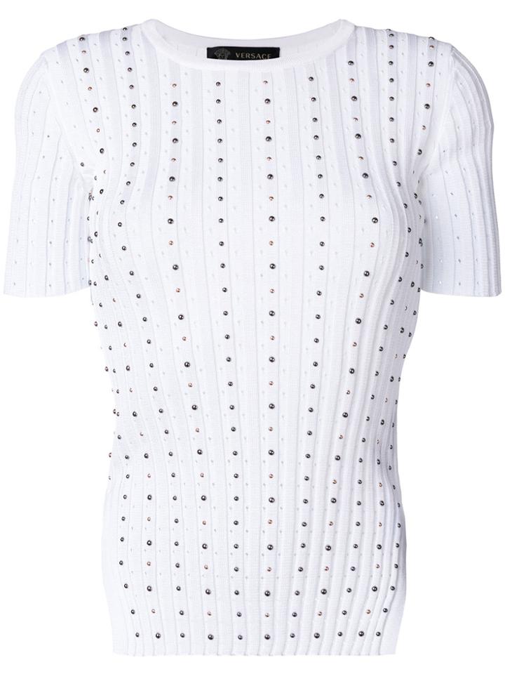 Versace Studded Ribbed Top - White