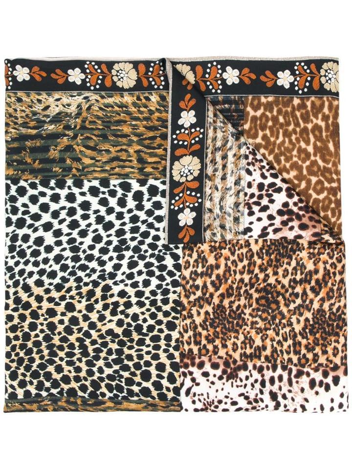 Pierre-louis Mascia Contrast Animal Print Scarf - Brown