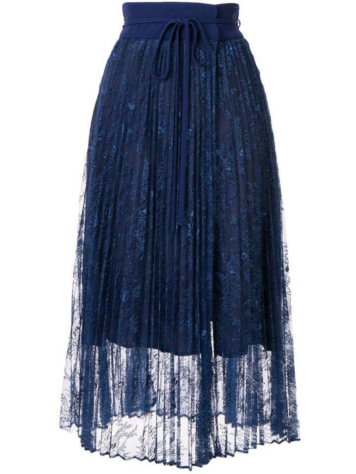 Mame Kurogouchi High Waisted Pleated Midi Skirt - Blue