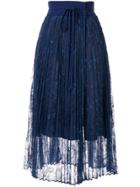 Mame Kurogouchi High Waisted Pleated Midi Skirt - Blue