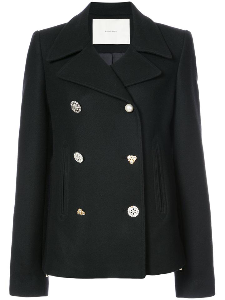 Adam Lippes Peacoat With Jewel Buttons Jacket - Black