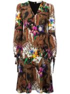 Etro Floral Print V-neck Dress, Women's, Size: 42, Black, Silk