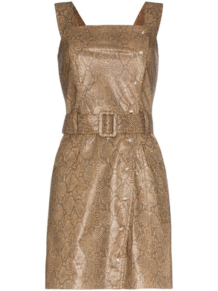 Nanushka Lorena Belted Snakeskin Embossed Vegan Leather Mini Dress -