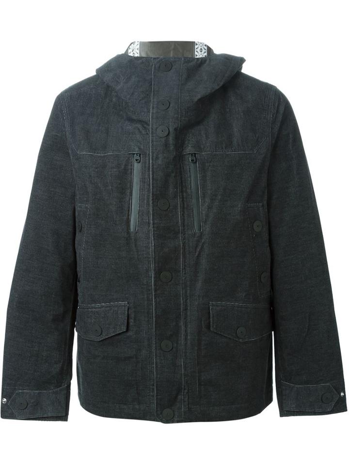 White Mountaineering Corduroy Hooded Jacket, Men's, Size: 4, Grey, Cotton/leather