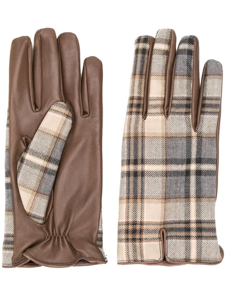 Etro Plaid Leather Gloves - Brown