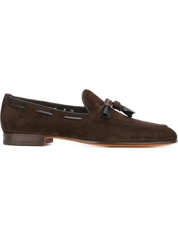 Santoni Tassel Loafers, Men's, Size: 7, Brown, Calf Leather/leather
